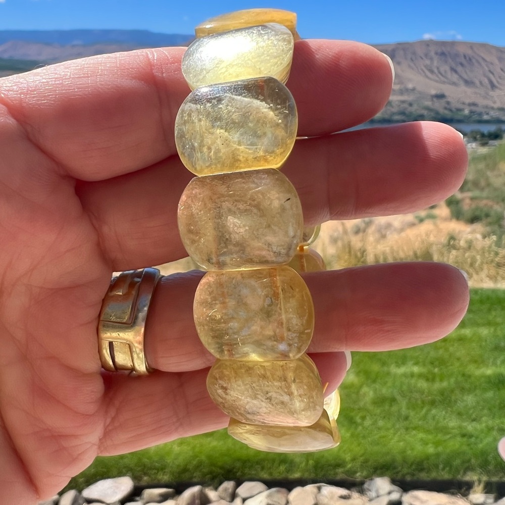 Golden Yellow Lepidolite soft stretch bangle bracelet - Picture 2 of 5